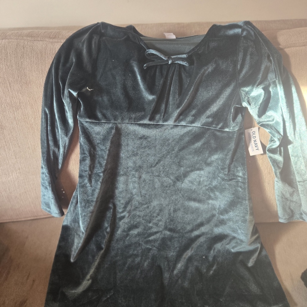 Old Navy Girls' Dark Teal Velvet Long Sleeve Dress